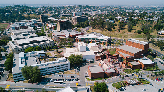 San Luis Obispo, California, USA - December 3, 2021: Afternoon light shines on the downtown campus of Cal Poly San Luis Obispo (SLO).