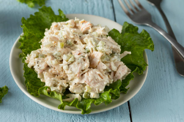 ensalada de pollo saludable casera - sandwich salad chicken chicken salad fotografías e imágenes de stock