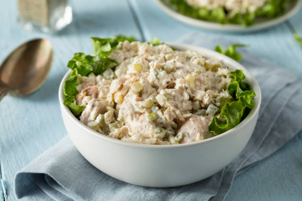 ensalada de pollo saludable casera - sandwich salad chicken chicken salad fotografías e imágenes de stock