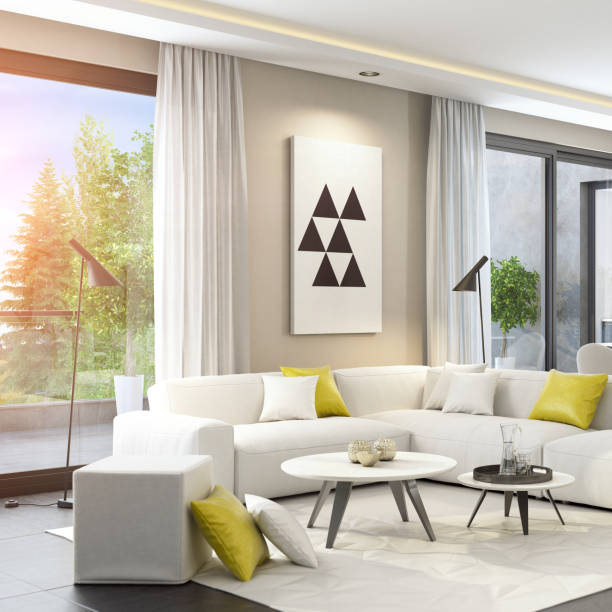 istock Fresh modern white living room interior 671455468