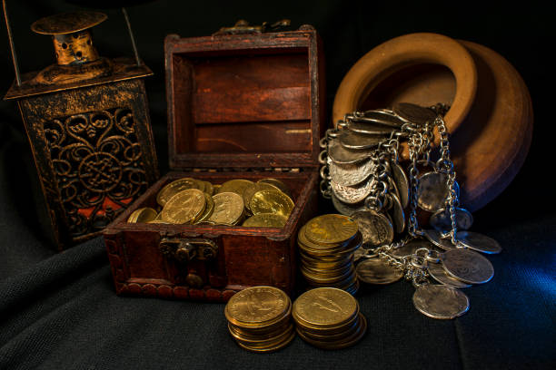 istock Treasure chest and coins 671455864