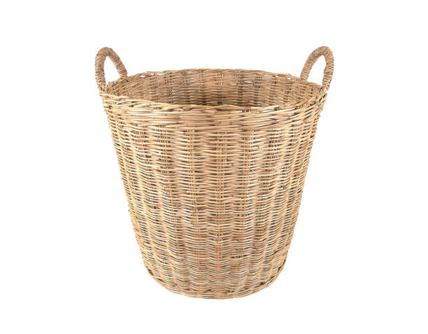 istock Laundry rattan basket isolated on white background.Cloth rattan basket isolated 671499756