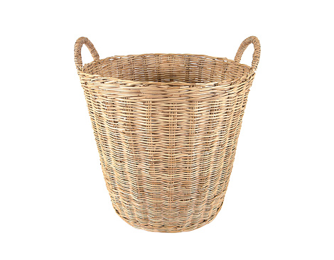 Laundry rattan basket isolated on white background.Cloth rattan basket isolated