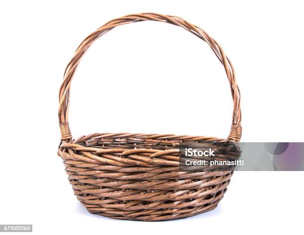 Wicker Rattan Basket Isolated On White Backgroundold Rattan Basket Stock Photo - Download Image Now