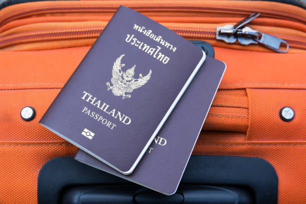 istock Thailand Passport with suitcase ( Travel concept background ) 671500308