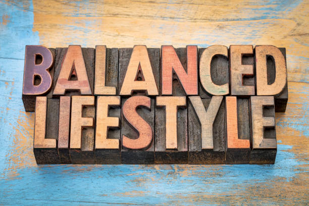 istock balanced lifestyle word abstract in wood type 671503066