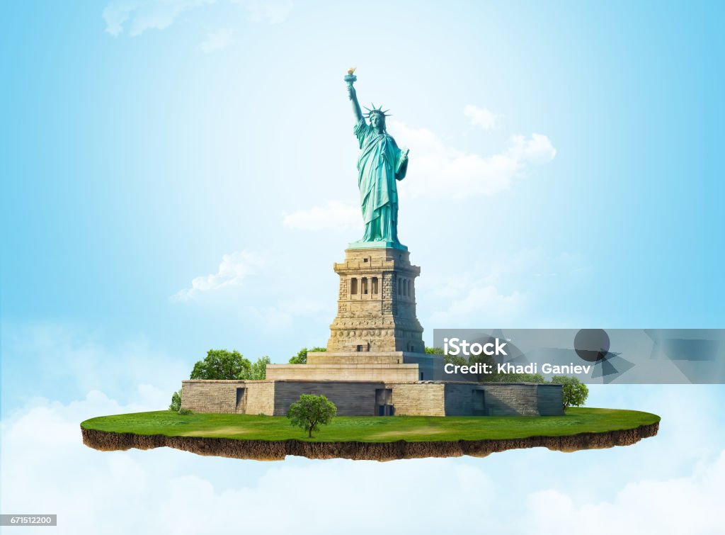 3d illustration of a soil slice, USA travel, The Statue of Liberty on light background illustration for companies, artists, designers Three Dimensional Stock Photo