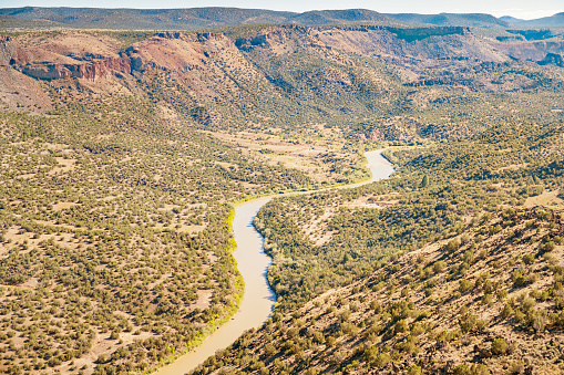 Stock photograph of the Rio Grande river from the White Rock Overlook at Los Alamos, near Santa Fe, New Mexico, USA