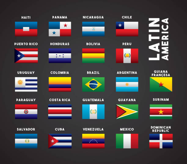 ilustraciones, imágenes clip art, dibujos animados e iconos de stock de países de américa latina - flag of guyana