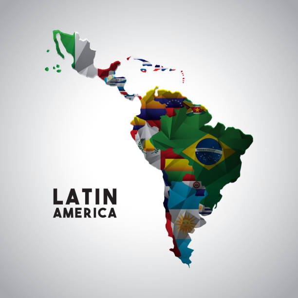 illustrazioni stock, clip art, cartoni animati e icone di tendenza di mappa america latina - the americas latin american and hispanic ethnicity map latin america