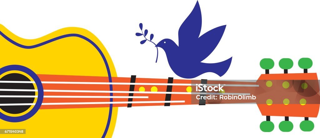 Peace Dove Guitar Vector illustration on a peace dove sitting and a guiter. Hippie stock vector