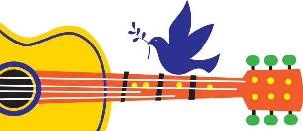 Peace Dove Guitar Vector illustration on a peace dove sitting and a guiter. 1969 stock illustrations