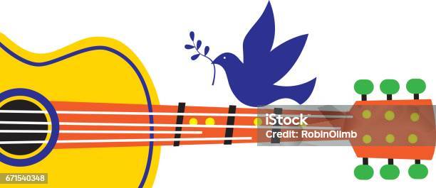 Peace Dove Guitar Stock Illustration - Download Image Now - Hippie, Guitar, 1960-1969