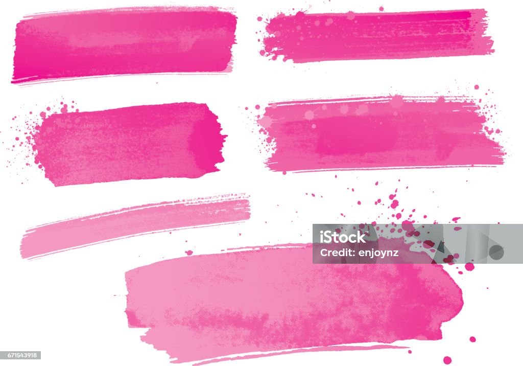 Pink watercolor paint strokes Pink watercolour brushed paint stokes on white background Brush Stroke stock vector