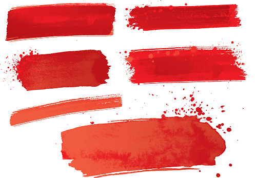 Red watercolour brushed paint stokes on white background