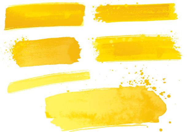 ilustraciones, imágenes clip art, dibujos animados e iconos de stock de trazos de pintura acuarela amarillo - backgrounds spray stroke paintbrush