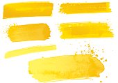 istock Yellow watercolor paint strokes 671544028