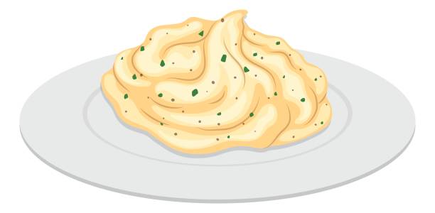 puree ziemniaczane na okrągłym talerzu - mashed potatos stock illustrations