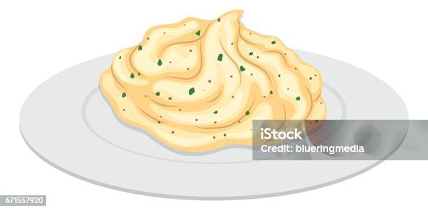 Mash Potato On Round Plate Stock Illustration - Download Image Now - Mashed Potatoes, Mash - Food State, Prepared Potato