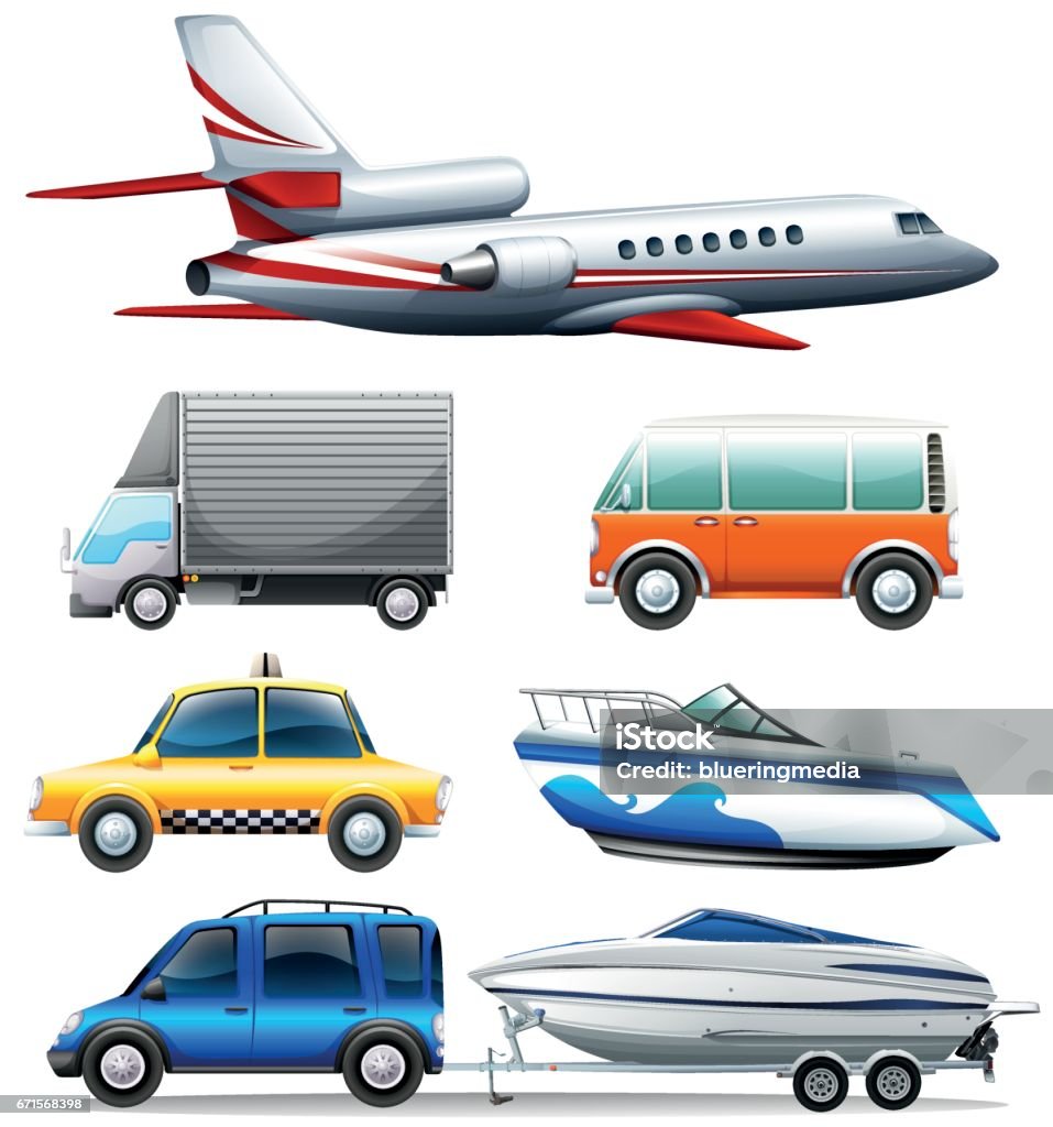 Different transportations on white background Different transportations on white background illustration Motor Home stock vector