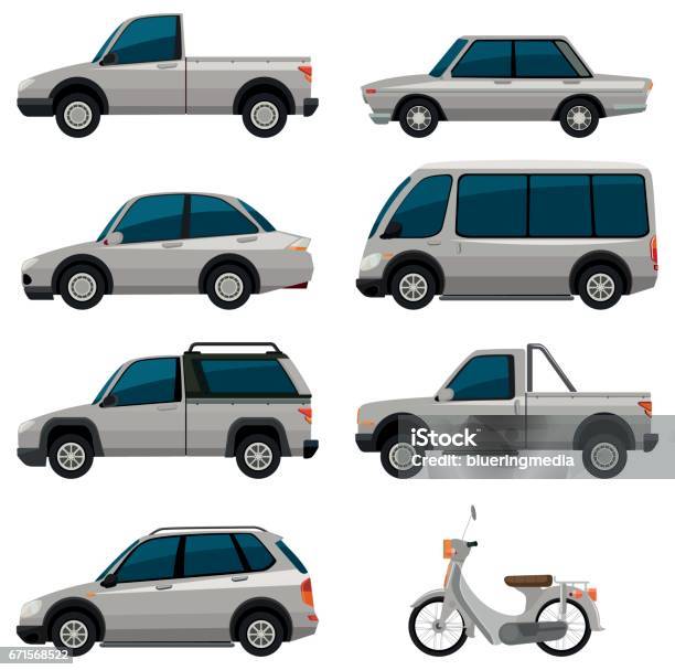 Different Types Of Vehicles In White Color Stock Illustration - Download Image Now - Clip Art, Pick-up Truck, Truck