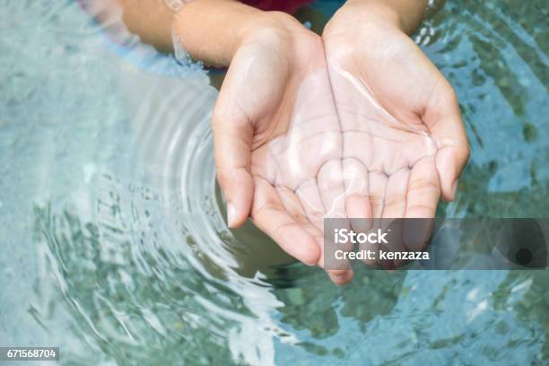 Clear Natural Water In Woman Hands Stock Photo - Download Image Now - Water, Hand, Transparent