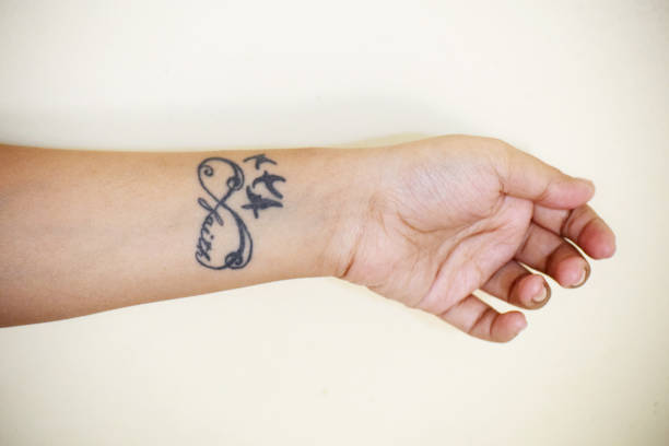 Faith Tattoo On Wrist Bird, Animal, Human Skin, Body Part, Freedom, Wrist Tattoo wrist tattoo stock pictures, royalty-free photos & images