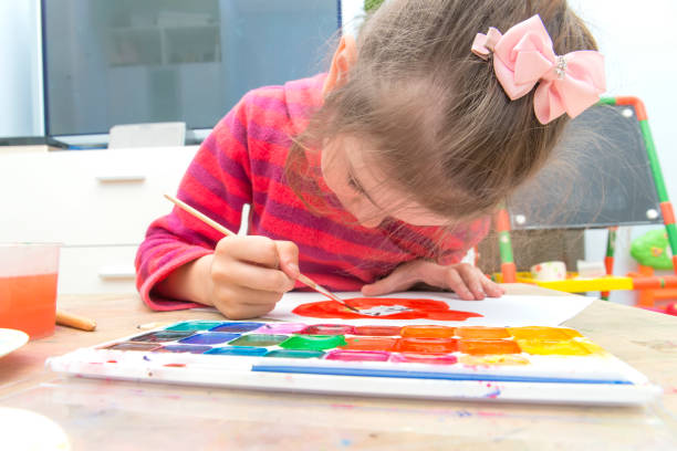 istock Little girl painting 671580384