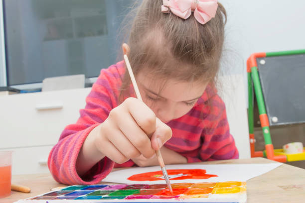 istock Little girl painting 671580390