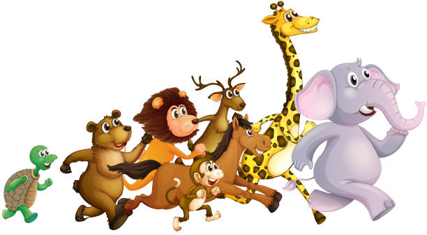 Wild animals running together illustration