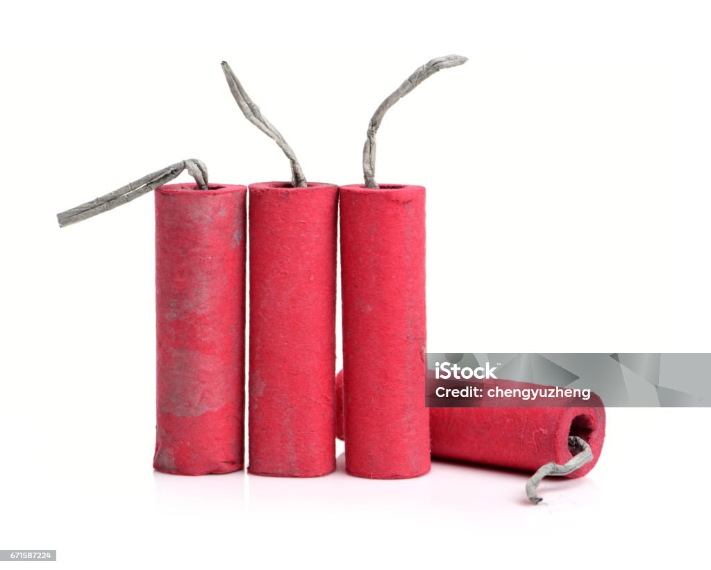 Red firecrackers   isolated on white background.Firecracker Firework - Explosive Material Stock Photo