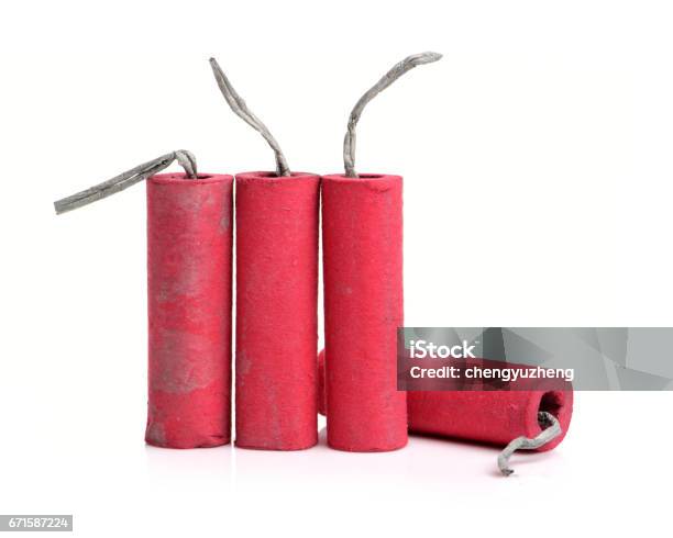 Red Firecrackers Isolated On White Backgroundfirecracker Stock Photo - Download Image Now