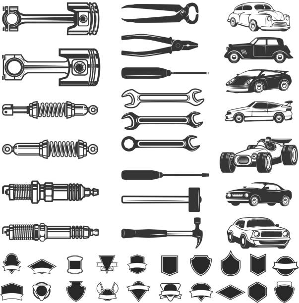 ilustrații de stoc cu elemente de proiectare a serviciilor auto. reparatii auto. element de design pentru pictogramă, etichetă, emblemă, semn, poster. - piston