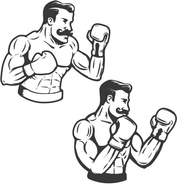 ilustrações de stock, clip art, desenhos animados e ícones de set of retro style boxers illustration. vector illustration. - boxing glove sports glove retro revival old fashioned