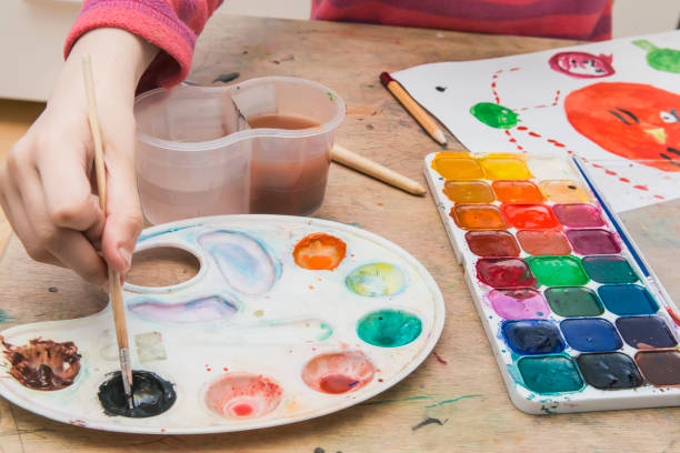 istock Little girl painting 671598864