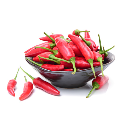 Piment d'Espelette: Popular french red Chili pepper isolated on white