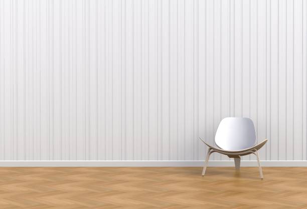 istock White chair in a white room, 3D rendering 671614340