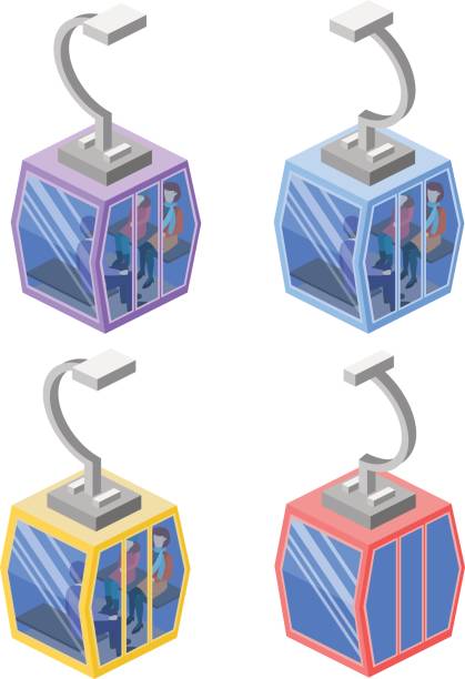 illustrazioni stock, clip art, cartoni animati e icone di tendenza di funivia 3d piatta isometrica in montagna. - ski lift overhead cable car gondola mountain