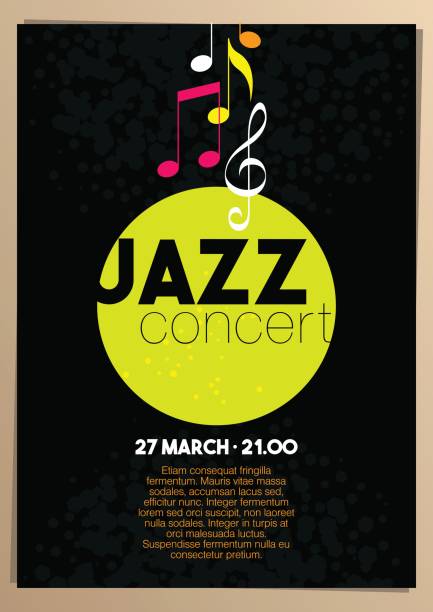 Vertical bright music jazz poster with dark background. - ilustração de arte vetorial