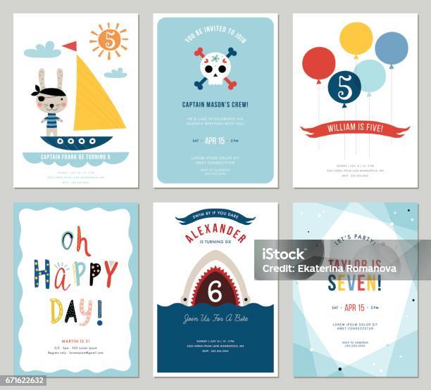 Ilustración de Feliz Cumpleaños Cards01 y más Vectores Libres de Derechos de Cumpleaños - Cumpleaños, Invitación, Niño