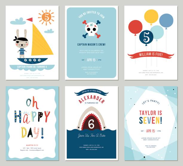 illustrazioni stock, clip art, cartoni animati e icone di tendenza di buon compleanno cards_01 - fifth birthday