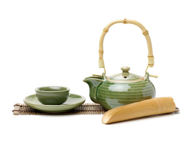 Green chinese tea  set  on white background