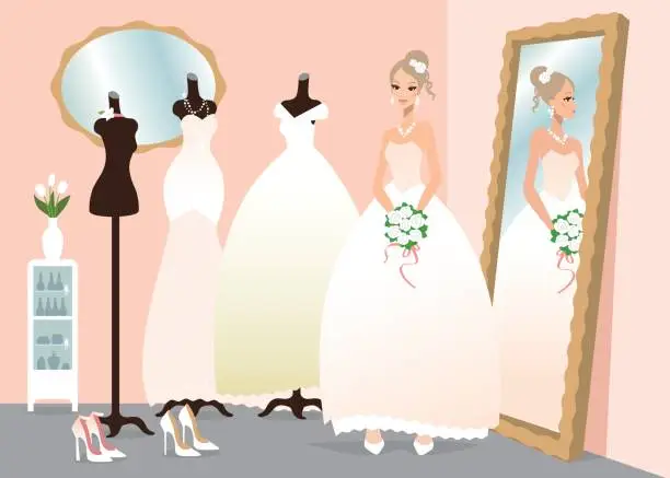 Vector illustration of Wedding dress fitting