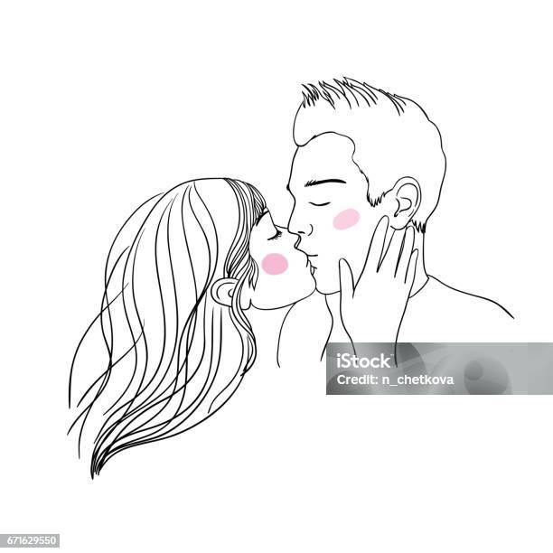 Romantic Kiss Loving Couple Stock Illustration - Download Image Now - Kissing, Couple - Relationship, Love - Emotion