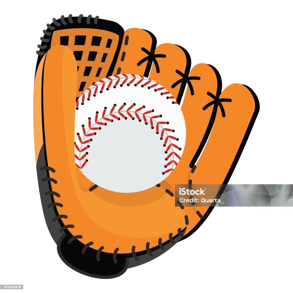 baseball glove with ball Baseball equipment. Softball glove and ball. Flat vector cartoon illustration. Objects isolated on a white background. Baseball Catcher stock vector