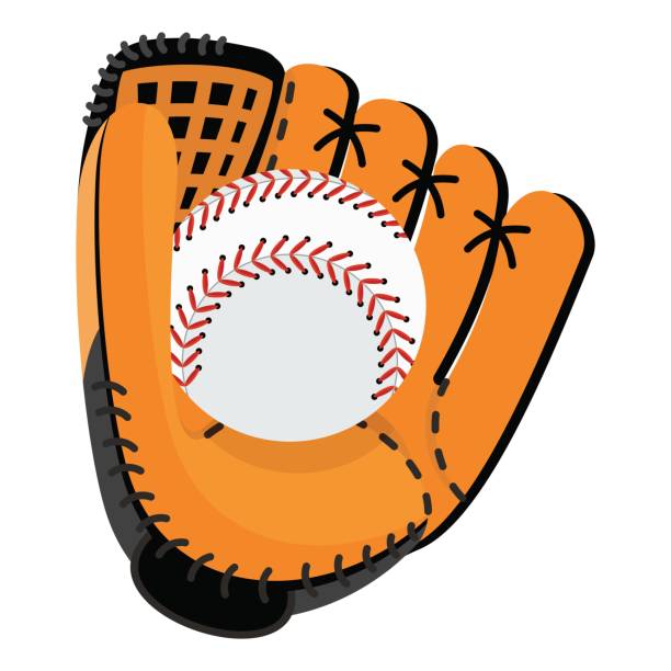 baseball glove with ball Baseball equipment. Softball glove and ball. Flat vector cartoon illustration. Objects isolated on a white background. catchers mask stock illustrations