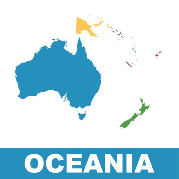 ilustraciones, imágenes clip art, dibujos animados e iconos de stock de mapa de australia y oceanía. vector plano - new zealand culture