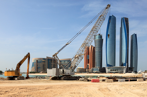 Crane at a construction site in Abu Dhabi, United Arab Emirates