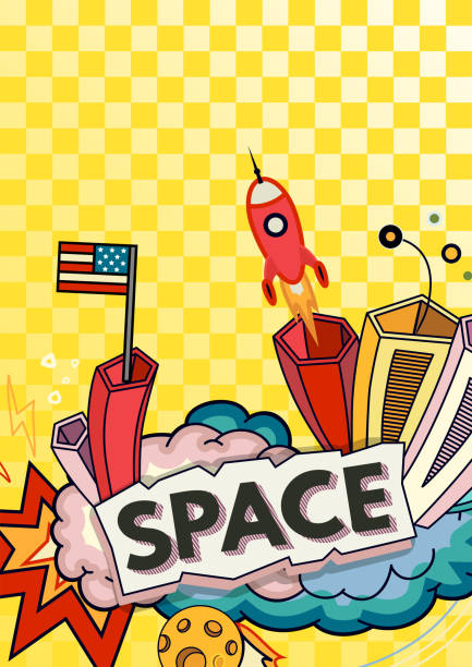Happy birthday background Cartoon vector illustration of space. Moon, planet, rocket, earth, cosmonaut, comet, universe Classification milky way Hand drawn Comics cosmos cartoon of the how to draw a infinity sign stock illustrations