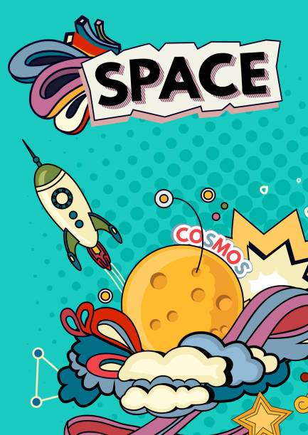 Happy birthday background Cartoon vector illustration of space. Moon, planet, rocket, earth, cosmonaut, comet, universe Classification milky way Hand drawn Comics cosmos cartoon of the how to draw a infinity sign stock illustrations